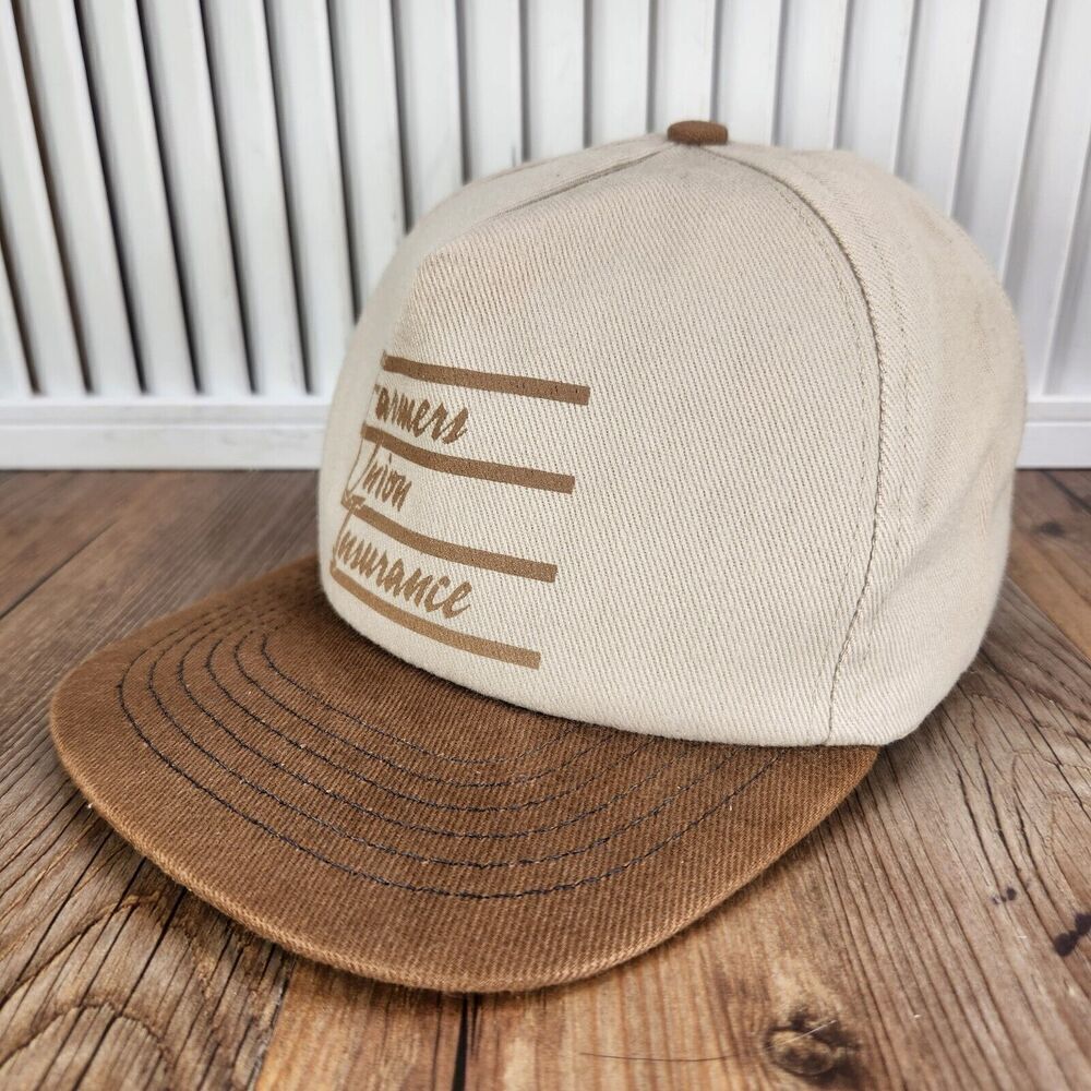 VTG Farmers Union Insurance Hat Cap Snapback Brown Made in USA L.W. Barrett Crop